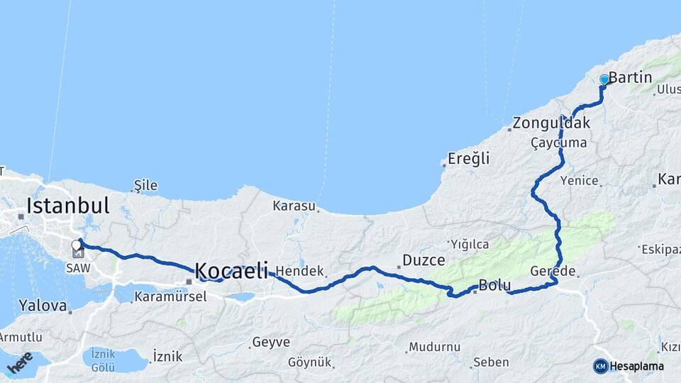 Bartın Kurtköy Pendik İstanbul Arası Kaç Km - Yol Haritası