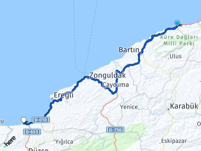Bartın Kurucaşile Akçakoca Düzce Arası Kaç Km - Yol Haritası