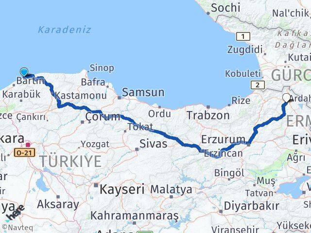 Bartın Kurucaşile Ardahan Arası Kaç Km - Yol Haritası