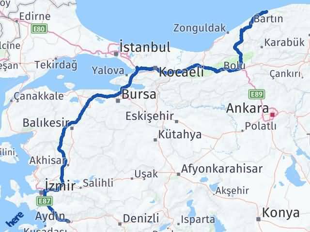 Bartın Kurucaşile Aydın Arası Kaç Km - Yol Haritası