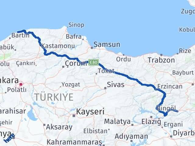 Bartın Kurucaşile Bingöl Arası Kaç Km - Yol Haritası
