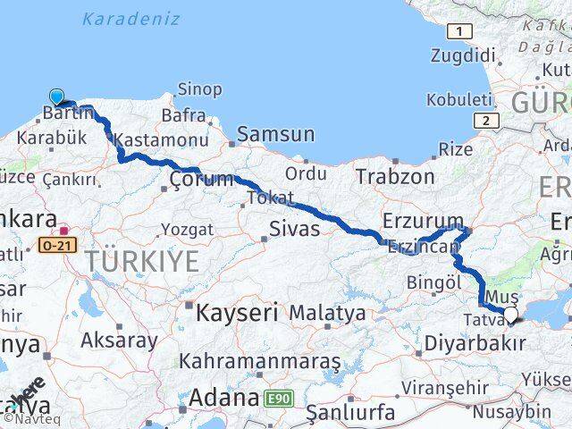 Bartın Kurucaşile Bitlis Arası Kaç Km - Yol Haritası