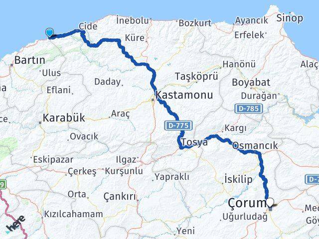 Bartın Kurucaşile Çorum Arası Kaç Km - Yol Haritası