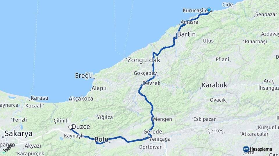 Bartın Kurucaşile Düzce Arası Kaç Km - Yol Haritası