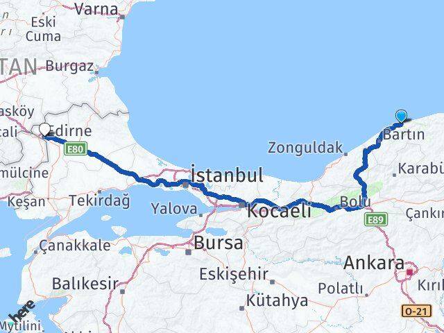 Bartın Kurucaşile Edirne Arası Kaç Km - Yol Haritası