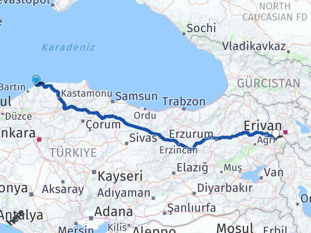 Bartın Kurucaşile Iğdır Arası Kaç Km - Yol Haritası