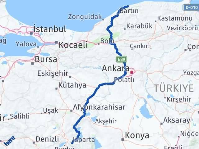 Bartın Kurucaşile Isparta Arası Kaç Km - Yol Haritası