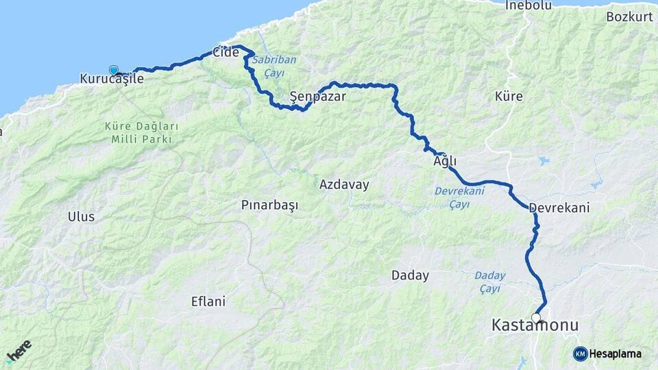 Bartın Kurucaşile Kastamonu Arası Kaç Km - Yol Haritası