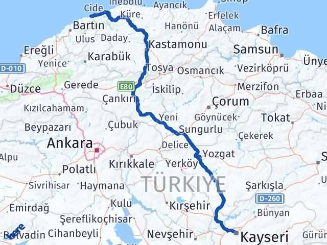 Bartın Kurucaşile Kayseri Arası Kaç Km - Yol Haritası
