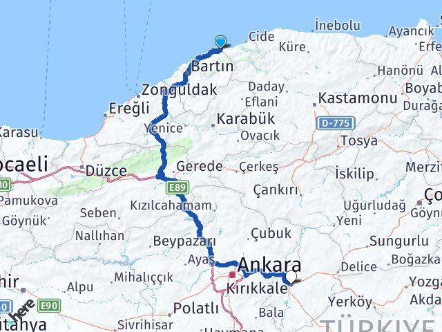 Bartın Kurucaşile Kırıkkale Arası Kaç Km - Yol Haritası