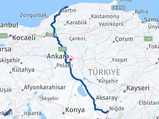 Bartın Kurucaşile Niğde Arası Kaç Km - Yol Haritası