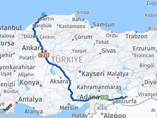 Bartın Kurucaşile Şanlıurfa Arası Kaç Km - Yol Haritası