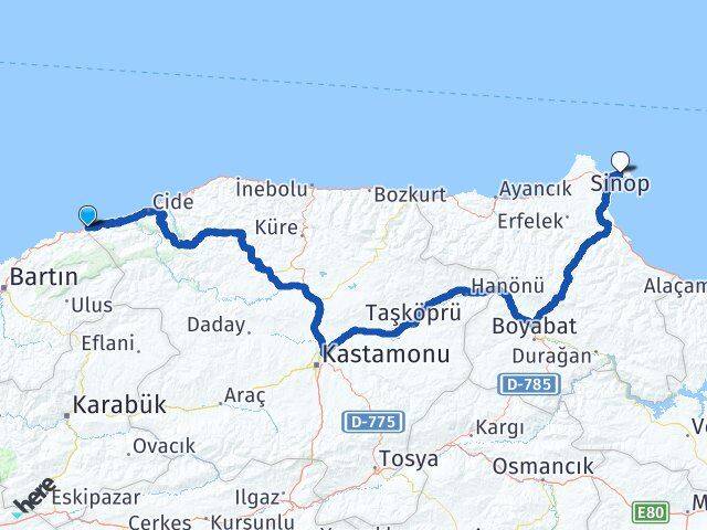 Bartın Kurucaşile Sinop Arası Kaç Km - Yol Haritası