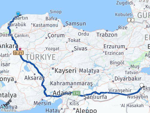 Bartın Kurucaşile Şırnak Arası Kaç Km - Yol Haritası