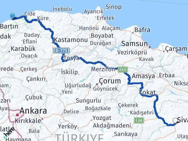 Bartın Kurucaşile Sivas Arası Kaç Km - Yol Haritası