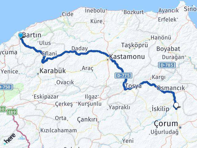 Bartın Laçin Çorum Arası Kaç Km - Yol Haritası