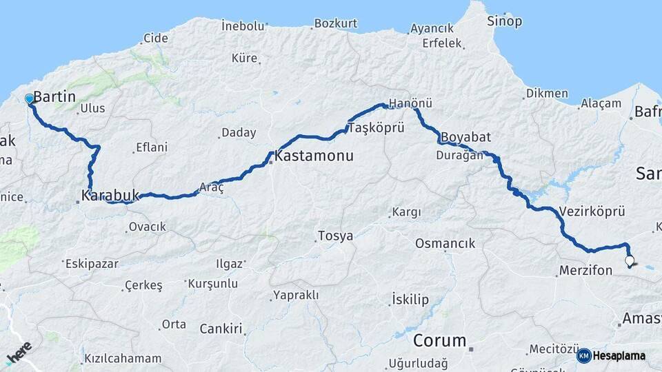 Bartın Ladik Samsun Arası Kaç Km - Yol Haritası