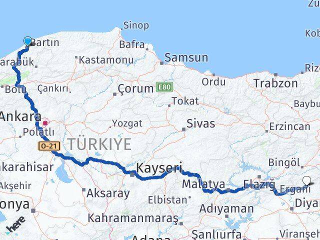 Bartın Lice Diyarbakır Arası Kaç Km - Yol Haritası