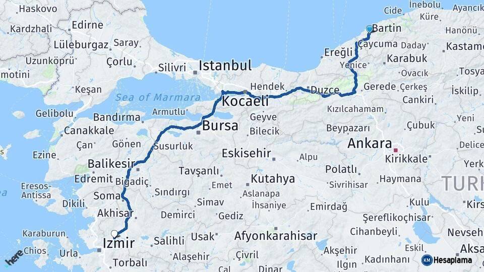 Bartın Manisa Arası Kaç Km - Yol Haritası