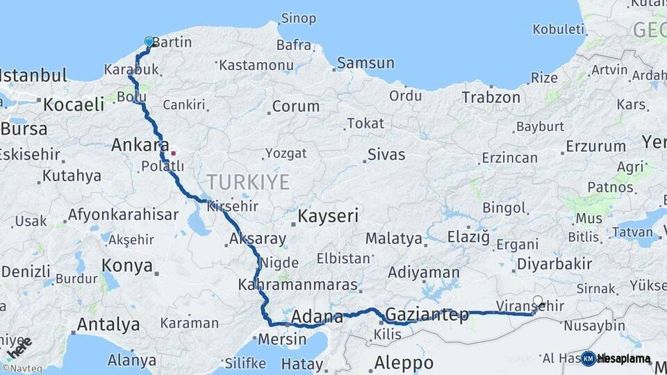 Bartın Mardin Arası Kaç Km - Yol Haritası