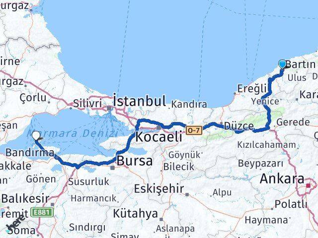 Bartın Marmara Balıkesir Arası Kaç Km - Yol Haritası