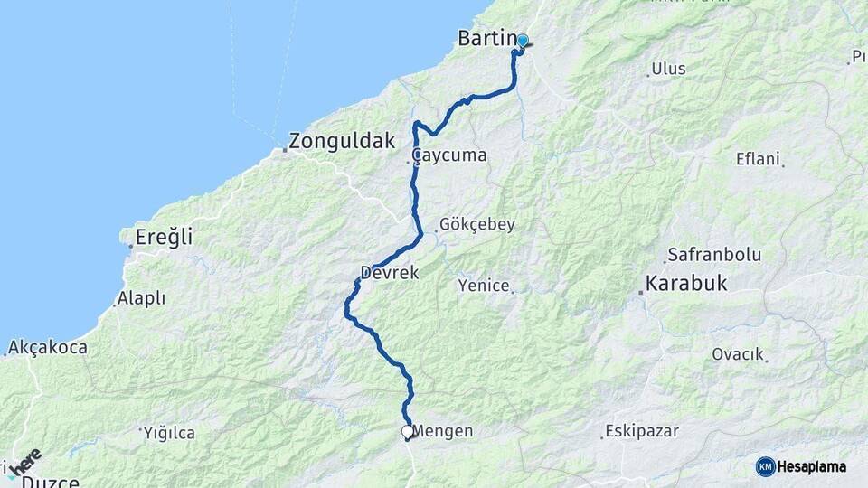 Bartın Mengen Bolu Arası Kaç Km - Yol Haritası
