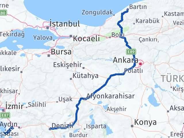 Bartın Merkezefendi Denizli Arası Kaç Km - Yol Haritası