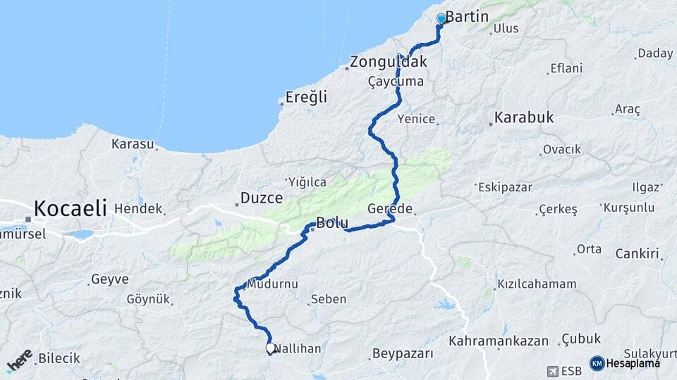 Bartın Nallıhan Ankara Arası Kaç Km - Yol Haritası