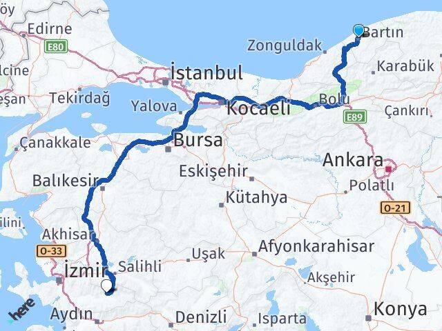Bartın Ödemiş İzmir Arası Kaç Km - Yol Haritası
