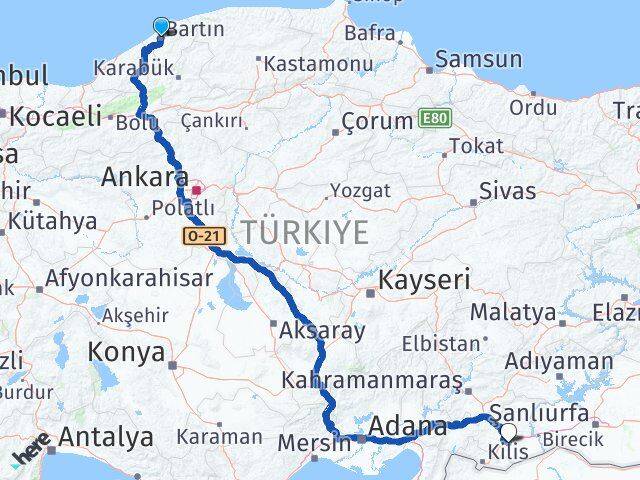 Bartın Oğuzeli Gaziantep Arası Kaç Km - Yol Haritası