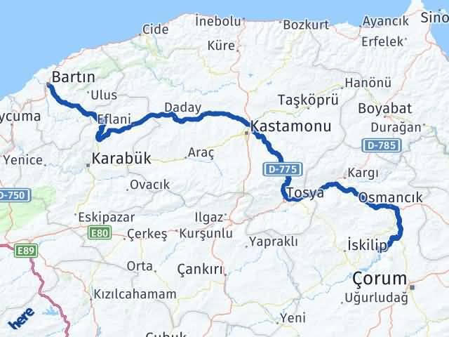 Bartın Oğuzlar Çorum Arası Kaç Km - Yol Haritası