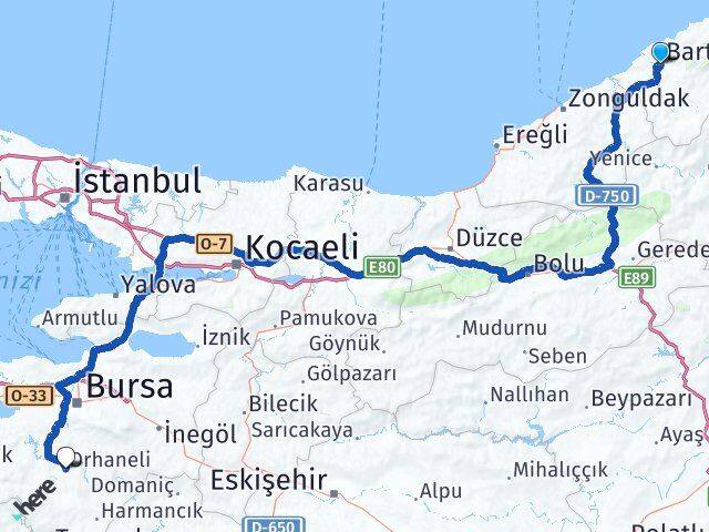 Bartın Orhaneli Bursa Arası Kaç Km - Yol Haritası