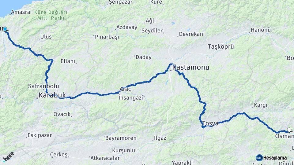Bartın Osmancık Çorum Arası Kaç Km - Yol Haritası