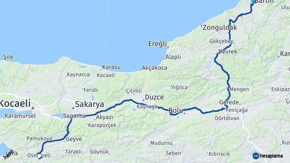 Bartın Osmaneli Bilecik Arası Kaç Km - Yol Haritası