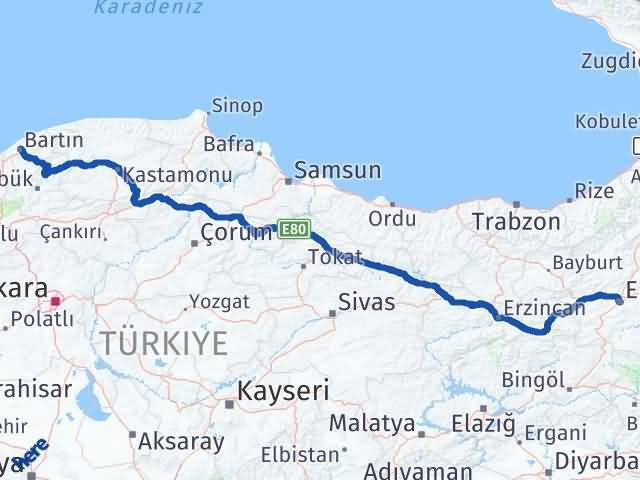 Bartın Palandöken Erzurum Arası Kaç Km - Yol Haritası