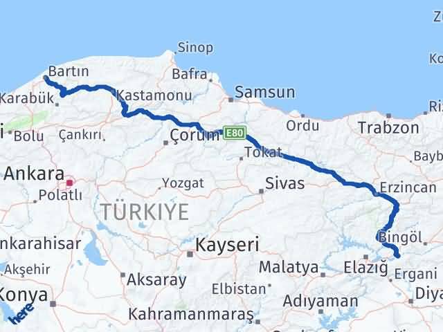 Bartın Palu Elazığ Arası Kaç Km - Yol Haritası