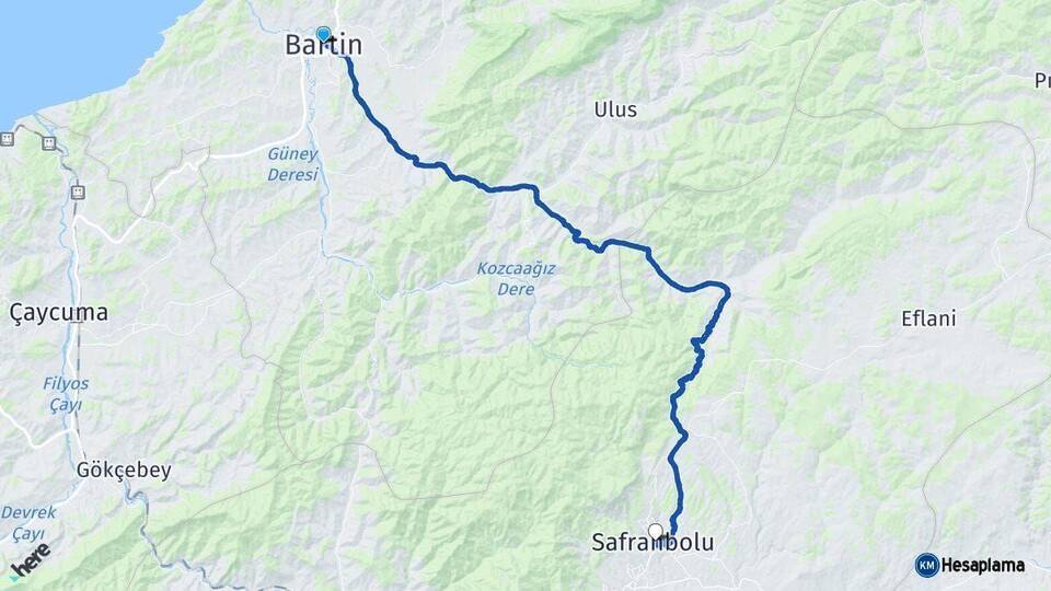 Bartın Safranbolu Karabük Arası Kaç Km - Yol Haritası