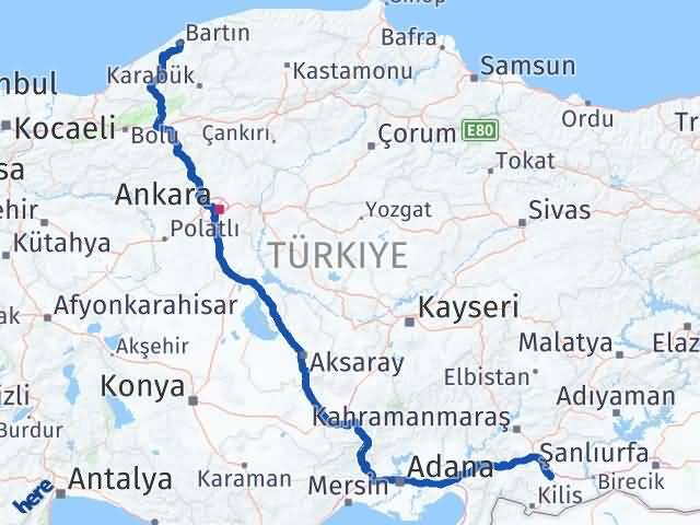 Bartın Şahinbey Gaziantep Arası Kaç Km - Yol Haritası
