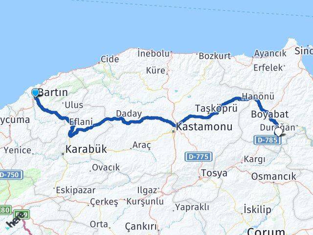 Bartın Saraydüzü Sinop Arası Kaç Km - Yol Haritası