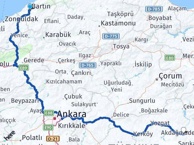 Bartın Saraykent Yozgat Arası Kaç Km - Yol Haritası