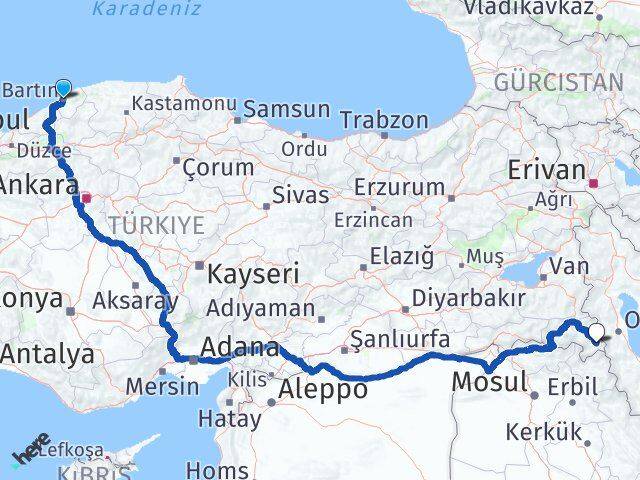 Bartın Şemdinli Hakkari Arası Kaç Km - Yol Haritası