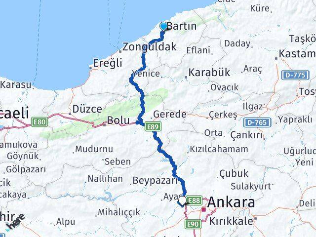 Bartın Sincan Ankara Arası Kaç Km - Yol Haritası
