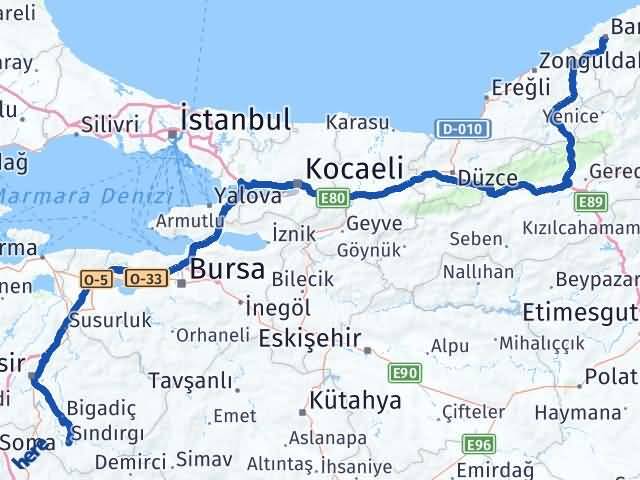 Bartın Sındırgı Balıkesir Arası Kaç Km - Yol Haritası