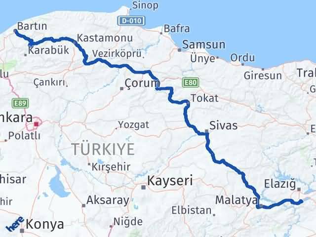 Bartın Sivrice Elazığ Arası Kaç Km - Yol Haritası