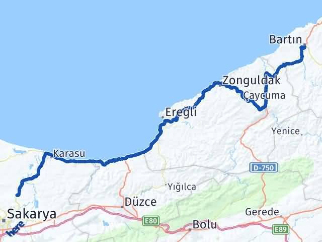 Bartın Söğütlü Sakarya Arası Kaç Km - Yol Haritası