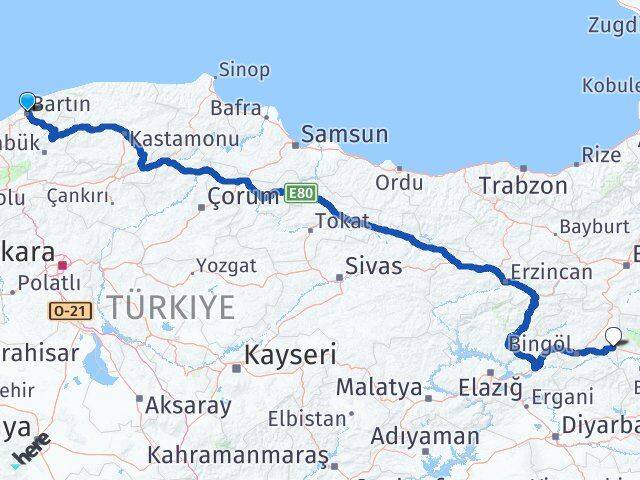 Bartın Solhan Bingöl Arası Kaç Km - Yol Haritası