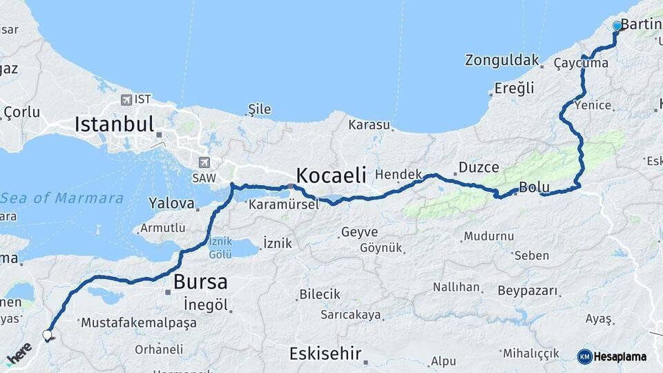 Bartın Susurluk Balıkesir Arası Kaç Km - Yol Haritası