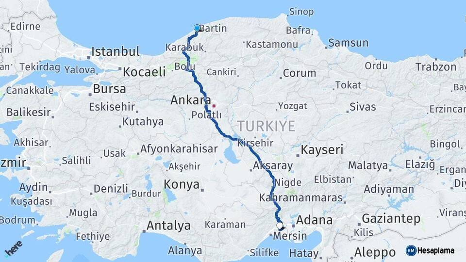 Bartın Tarsus Mersin Arası Kaç Km - Yol Haritası