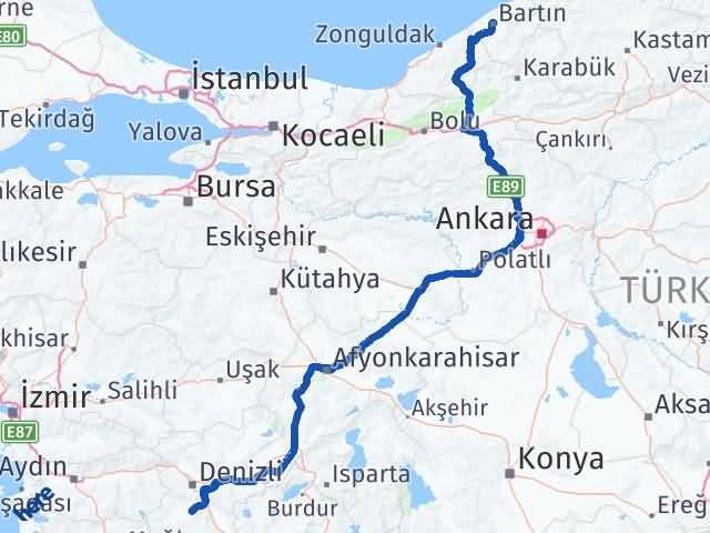 Bartın Tavas Denizli Arası Kaç Km - Yol Haritası