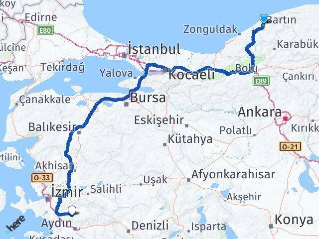 Bartın Tire İzmir Arası Kaç Km - Yol Haritası